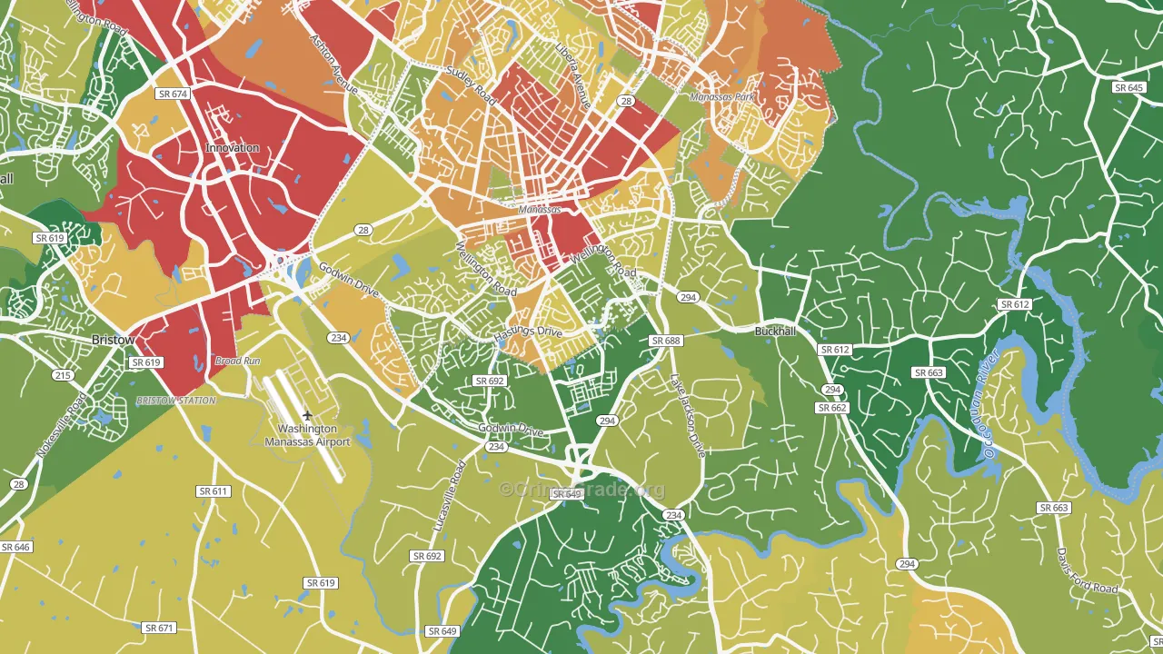 Manassas, VA Map of Vandalism Rates