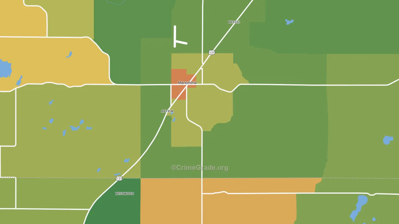 Mancelona, MI Map of Vandalism Rates