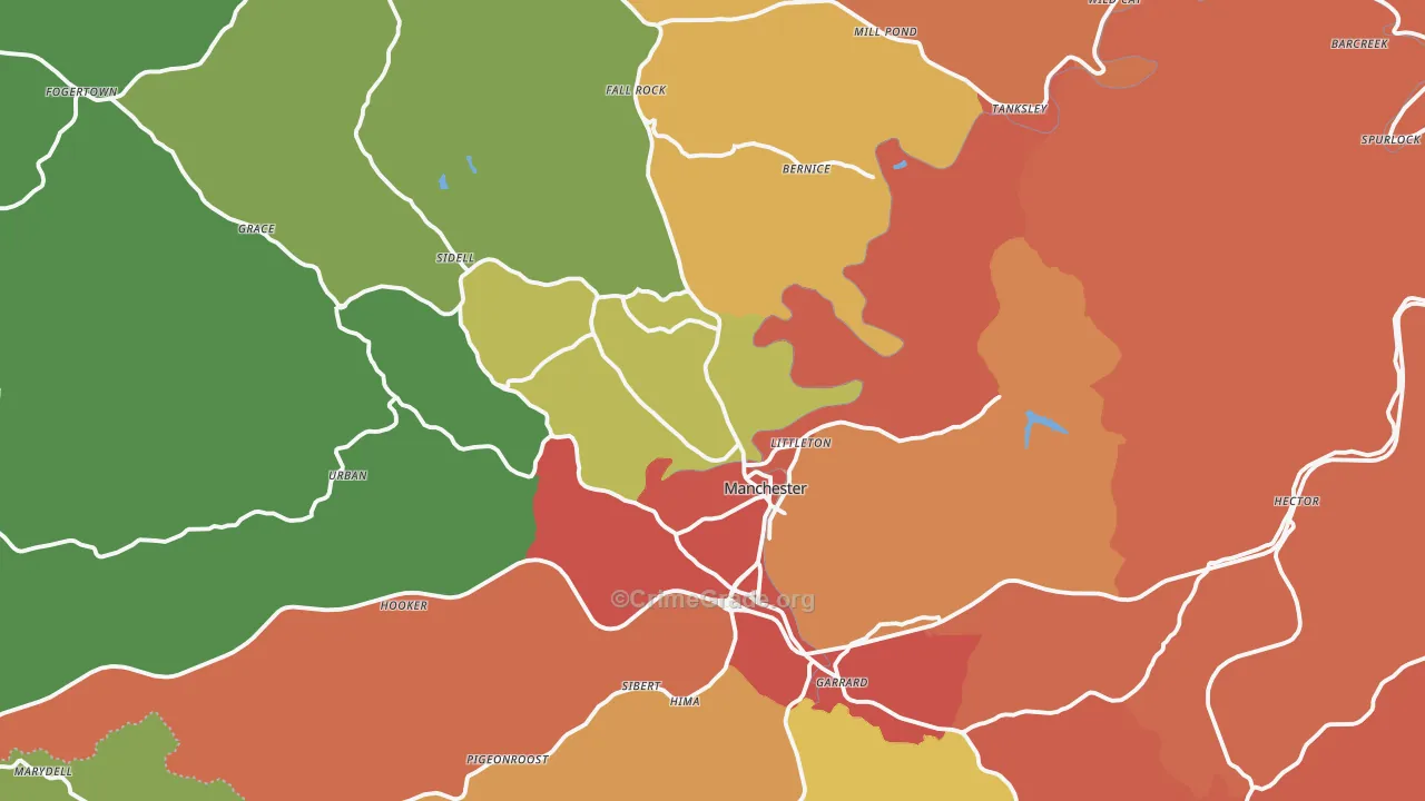 Manchester, KY Map of Vandalism Rates