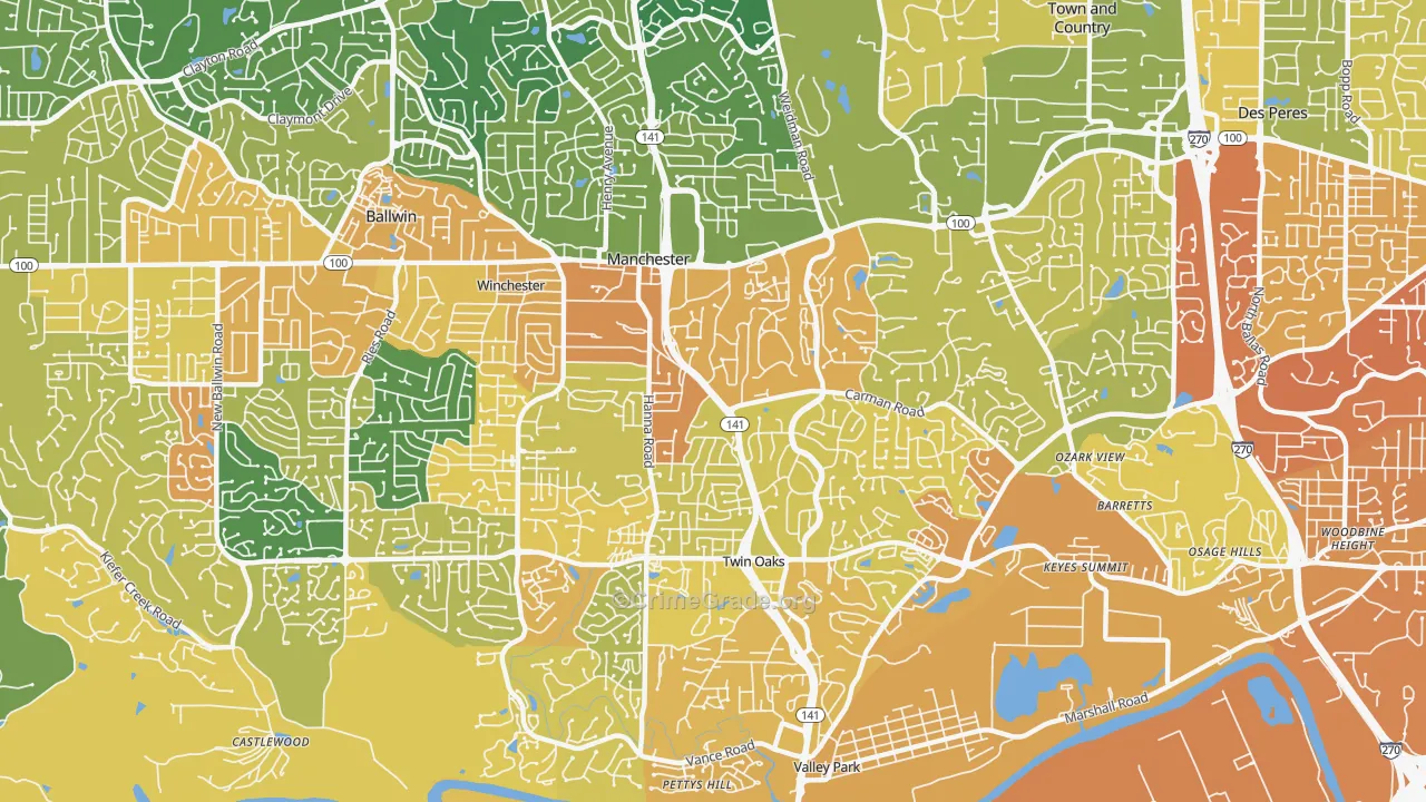 Manchester, MO Map of Vandalism Rates