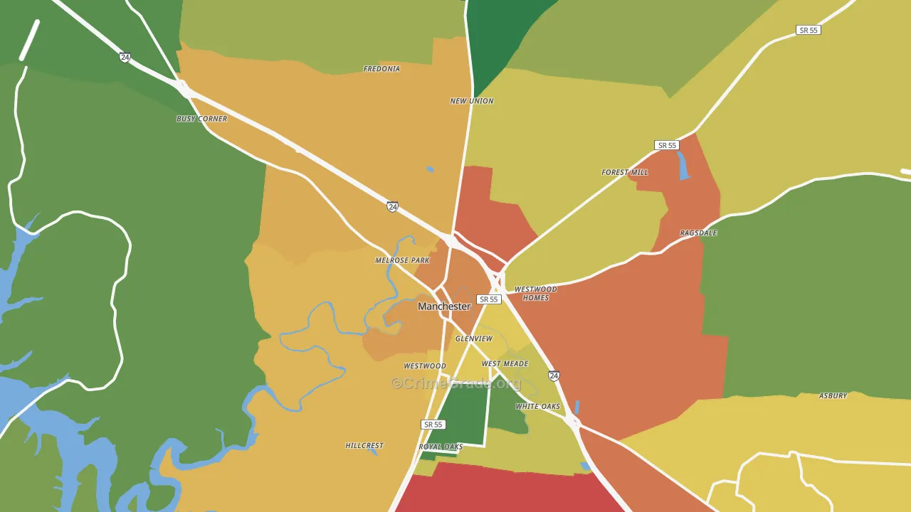 Manchester, TN Map of Vandalism Rates
