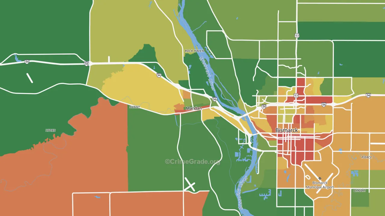 Mandan, ND Map of Vandalism Rates