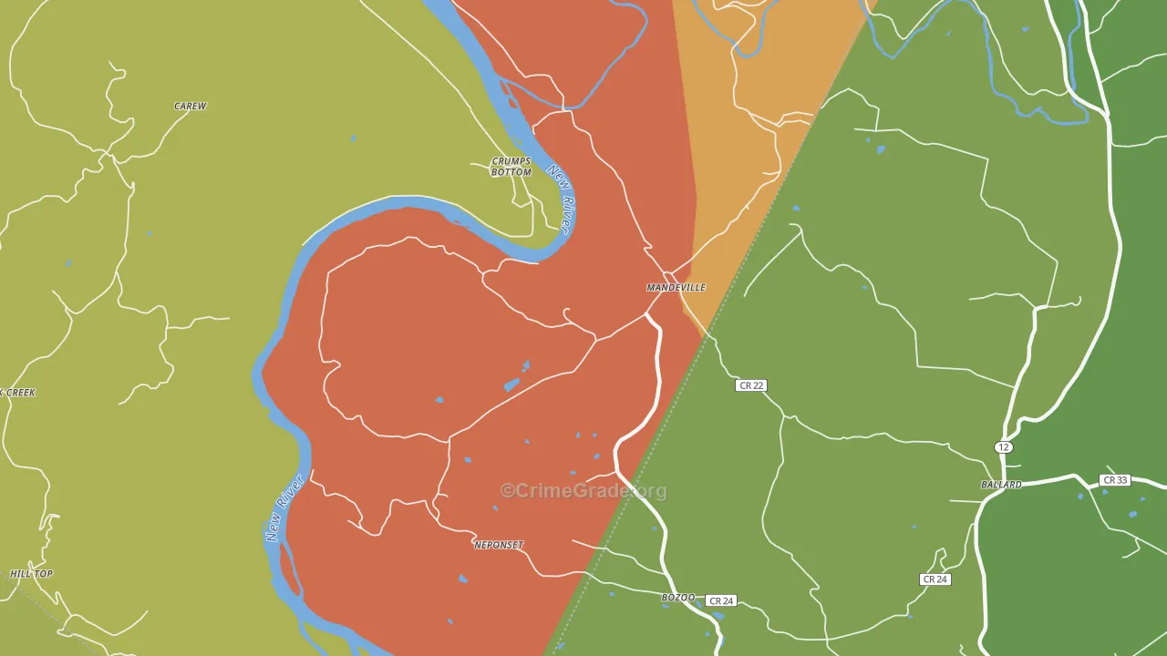 Mandeville, WV Map of Vandalism Rates