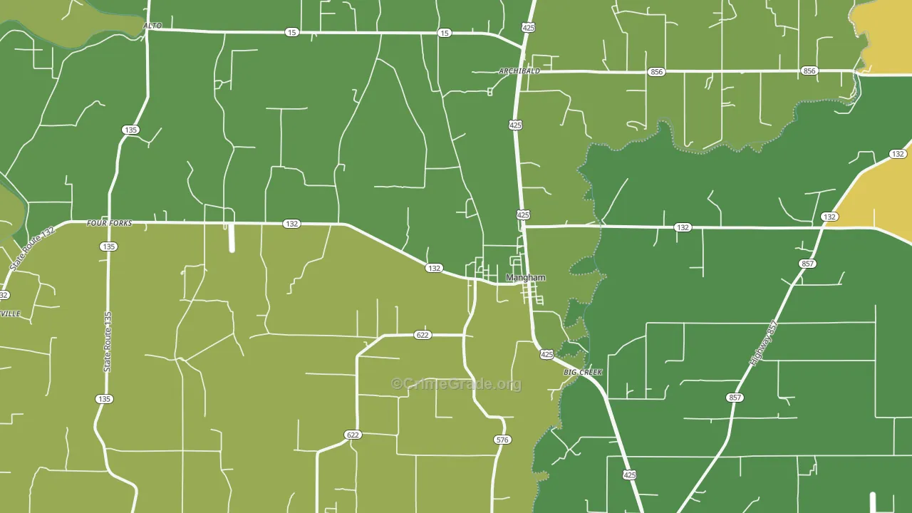 Mangham, LA Map of Vandalism Rates