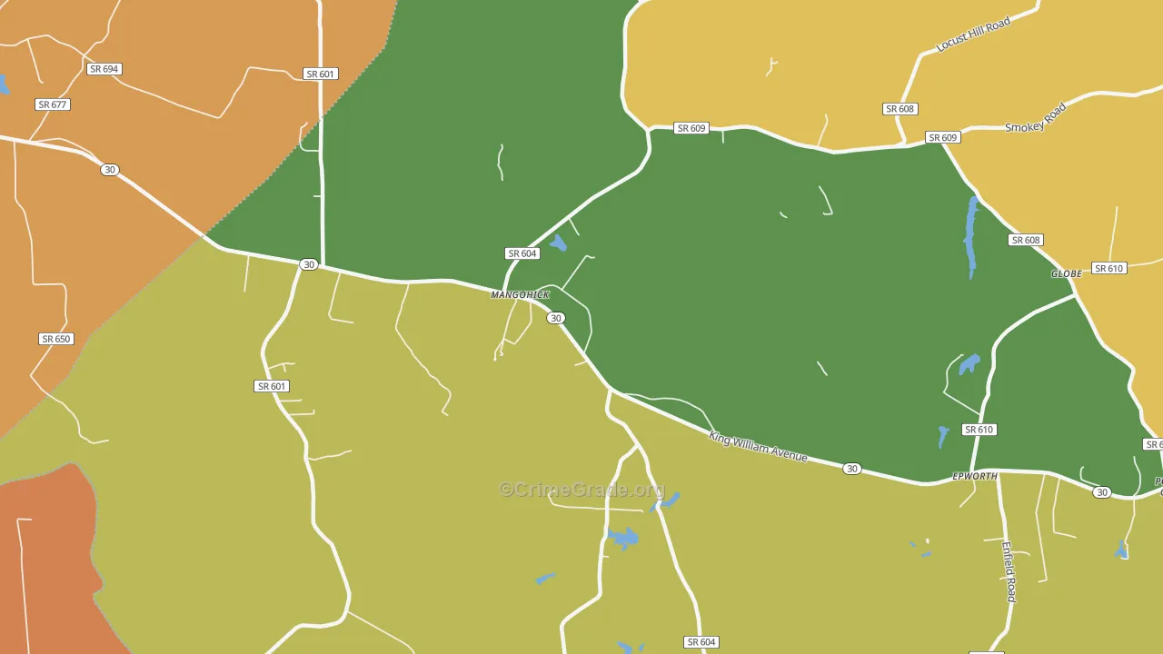 Mangohick, VA Map of Vandalism Rates