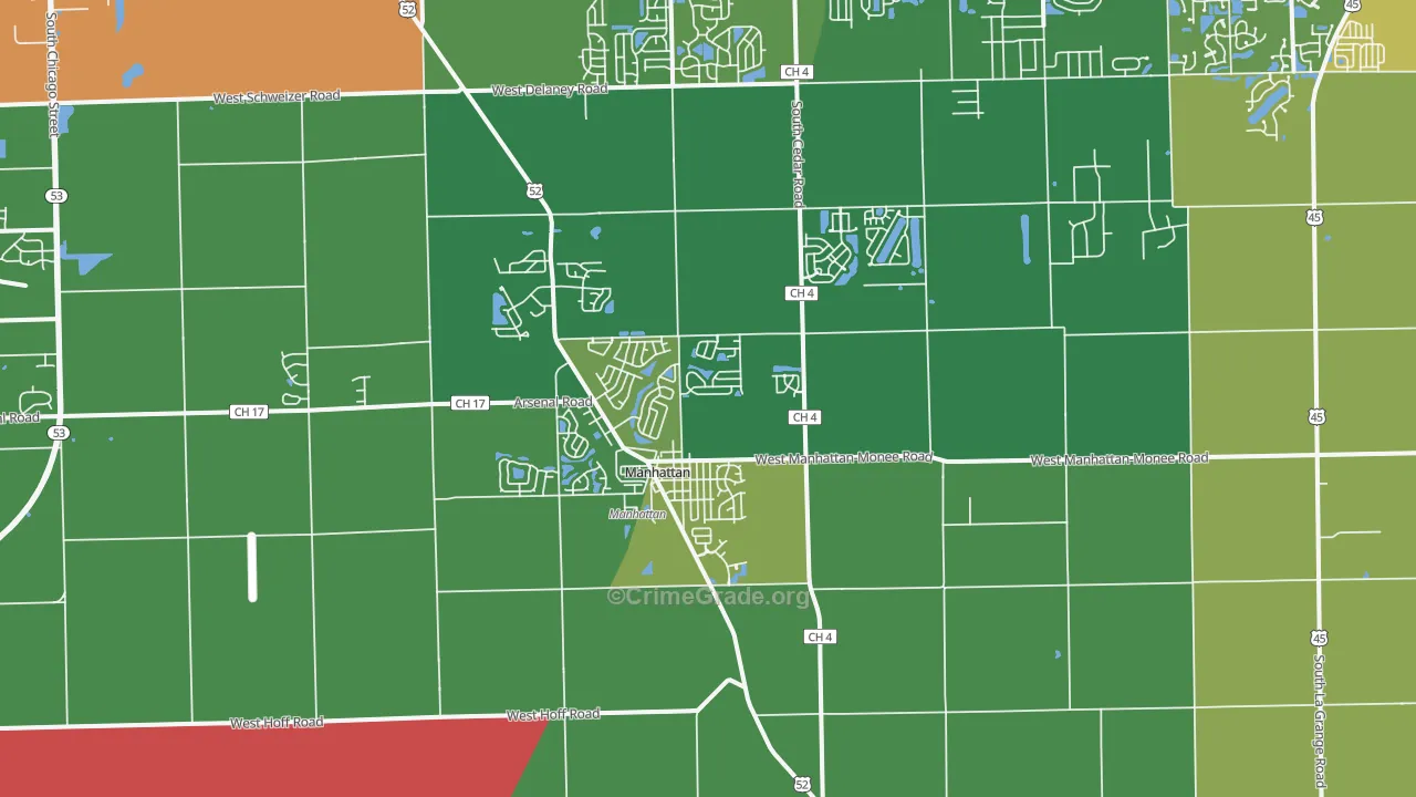 Manhattan, IL Map of Vandalism Rates