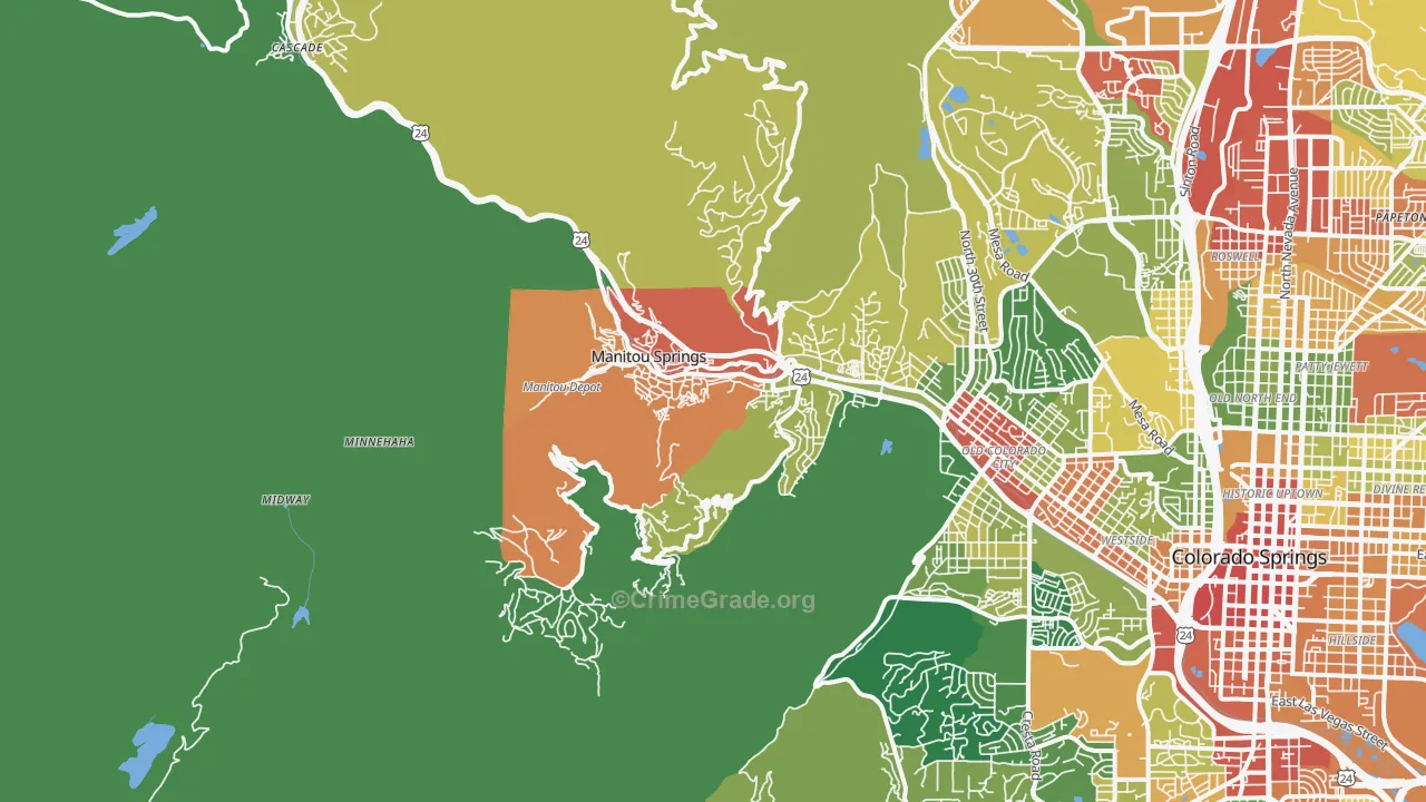 Manitou Springs, CO Map of Vandalism Rates
