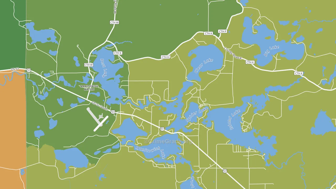 Manitowish Waters, WI Map of Vandalism Rates