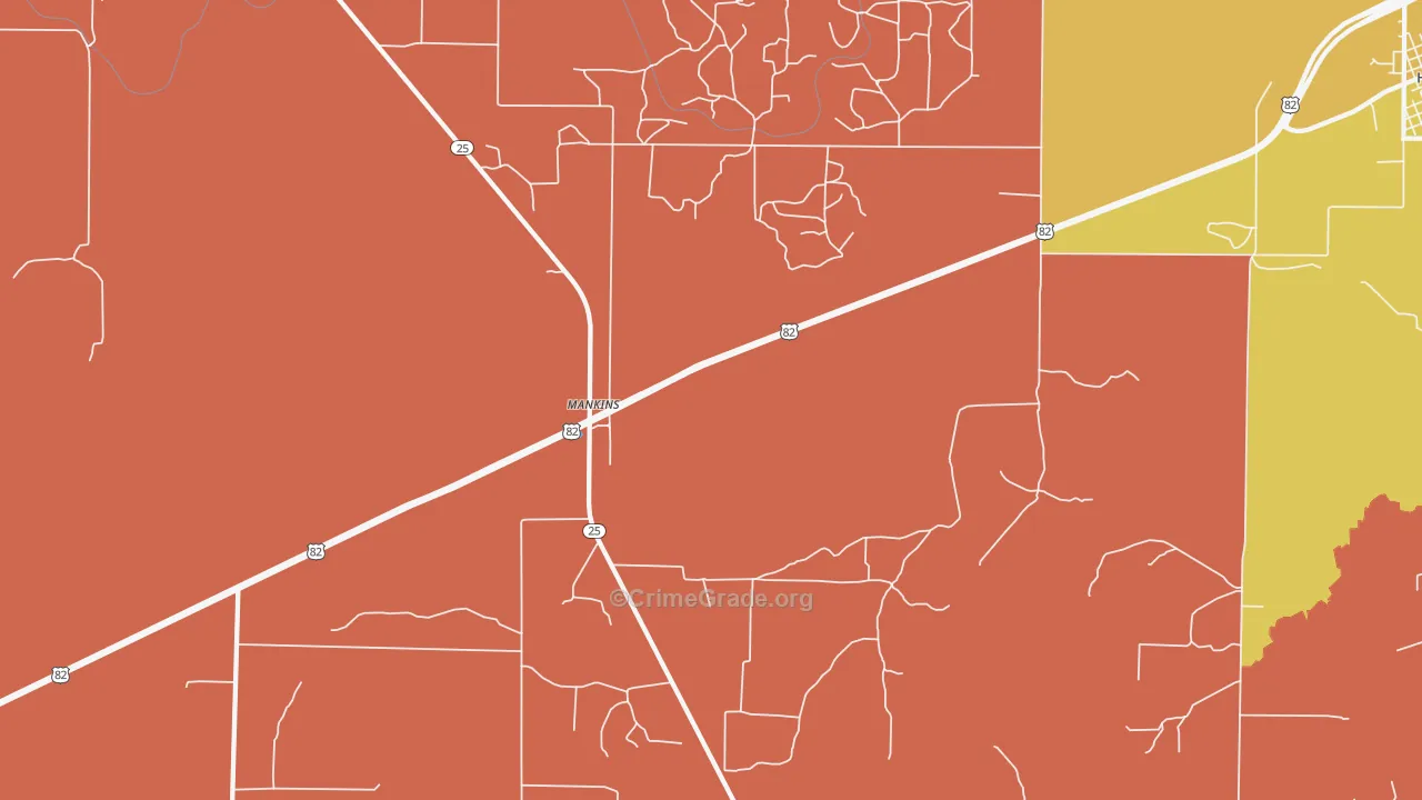 Mankins, TX Map of Vandalism Rates