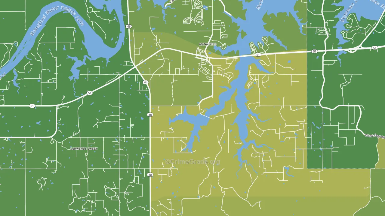 Mannford, OK Map of Vandalism Rates