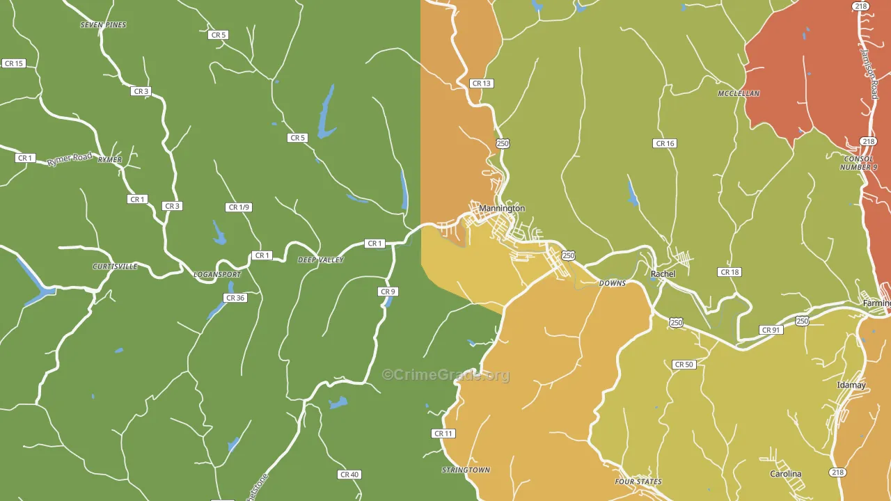 Mannington, WV Map of Vandalism Rates