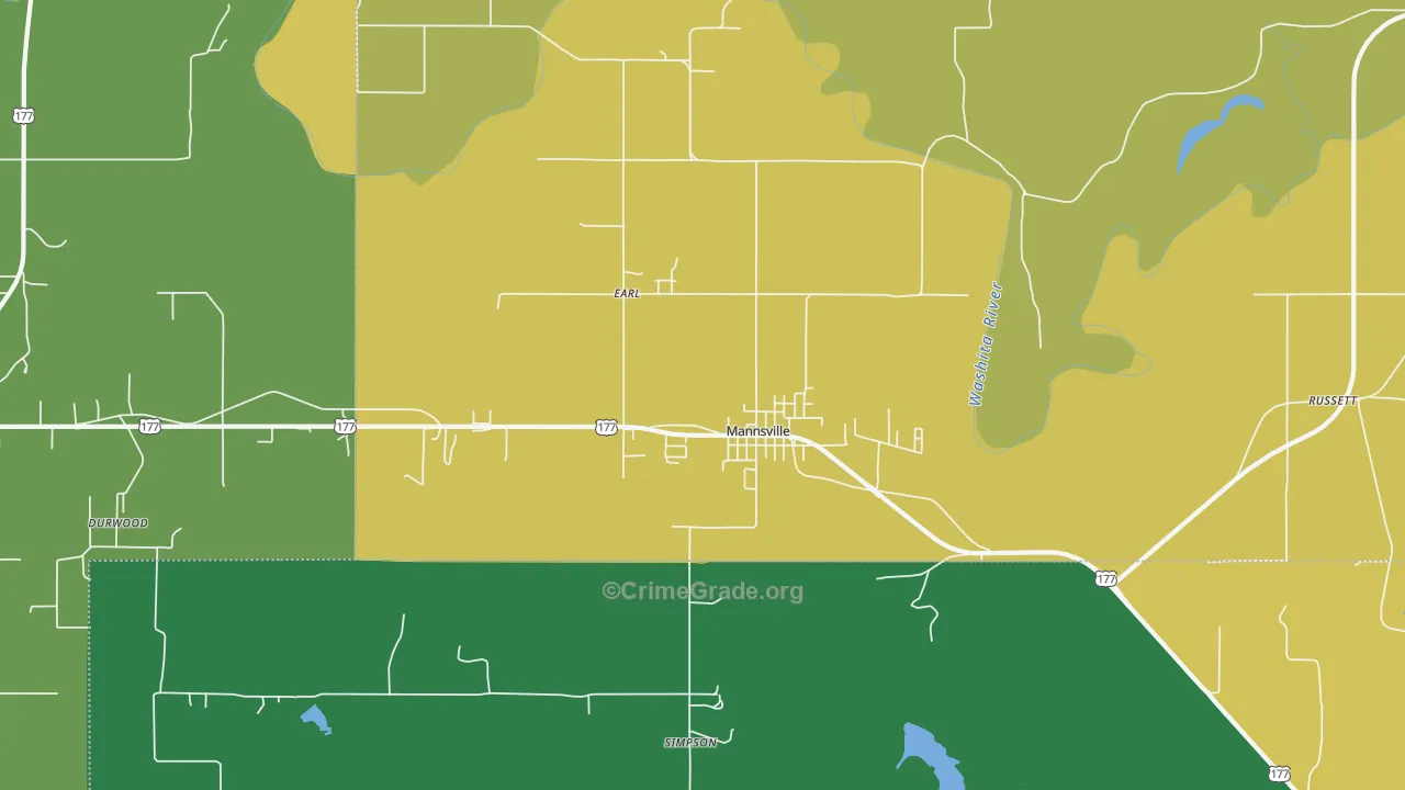 Mannsville, OK Map of Vandalism Rates