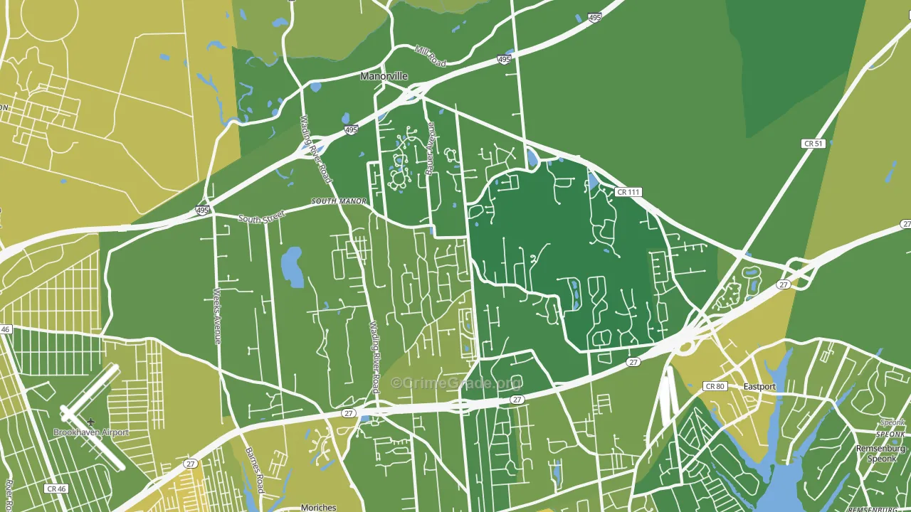 Manorville, NY Map of Vandalism Rates