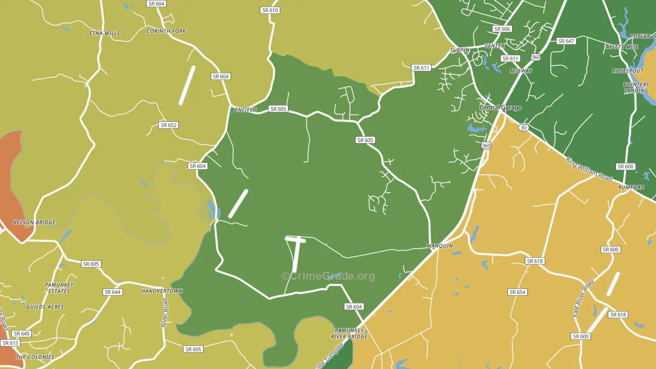 Manquin, VA Map of Vandalism Rates