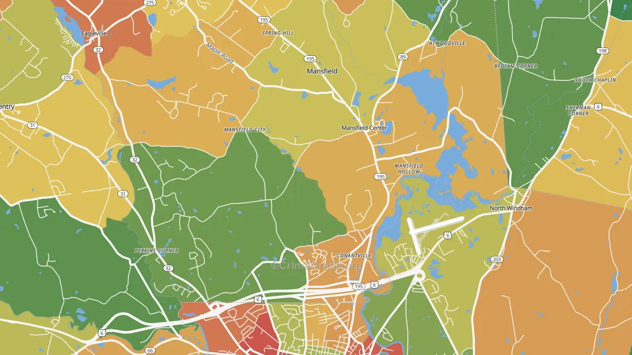 Mansfield Center, CT Map of Vandalism Rates