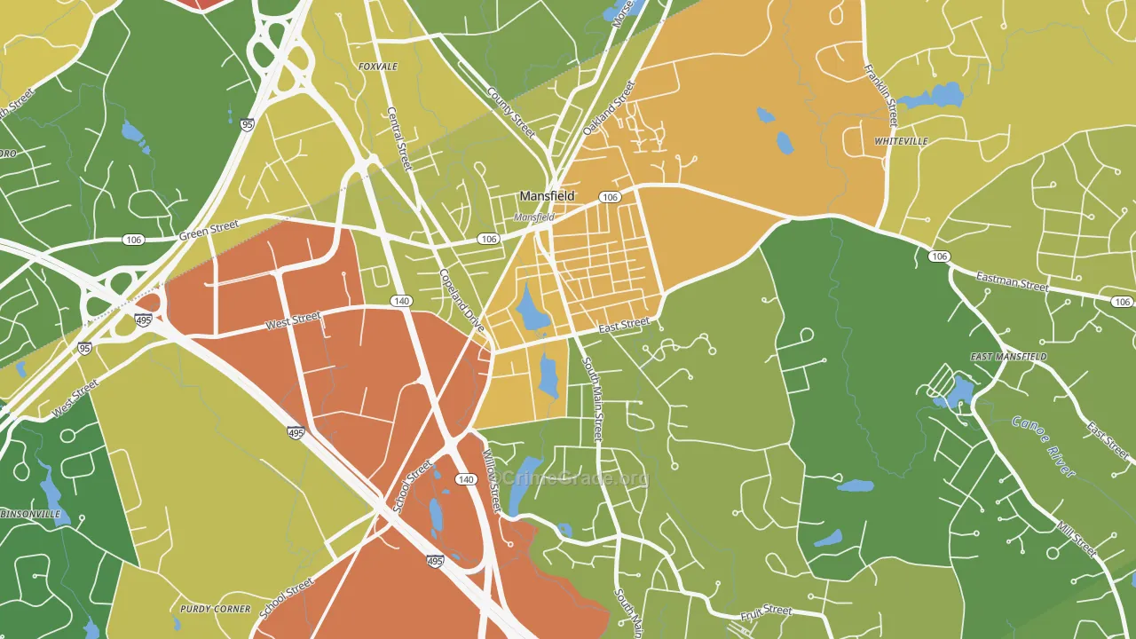 Mansfield Center, MA Map of Vandalism Rates