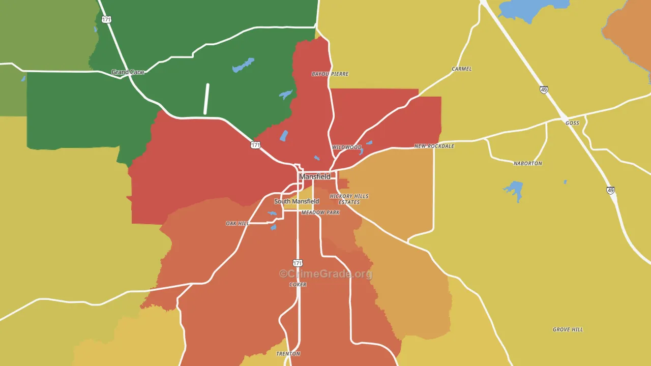 Mansfield, LA Map of Vandalism Rates