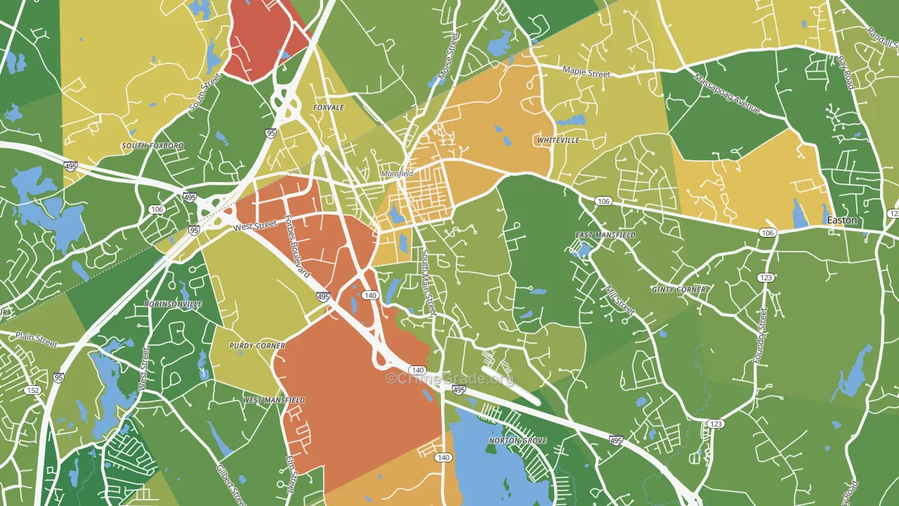 Mansfield, MA Map of Vandalism Rates