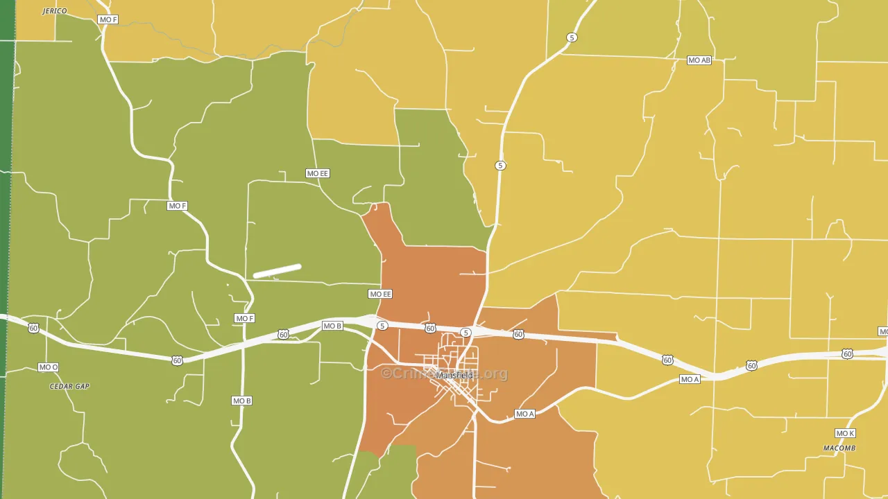 Mansfield, MO Map of Vandalism Rates