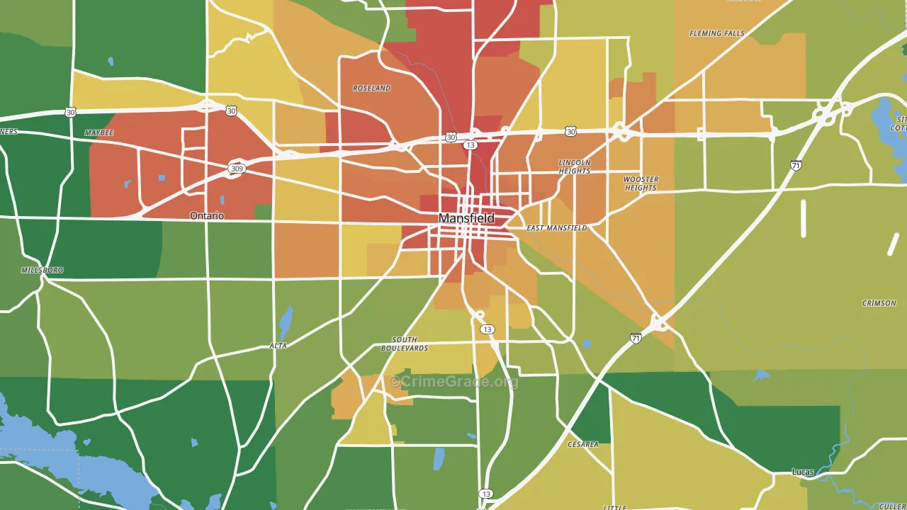 Mansfield, OH Map of Vandalism Rates
