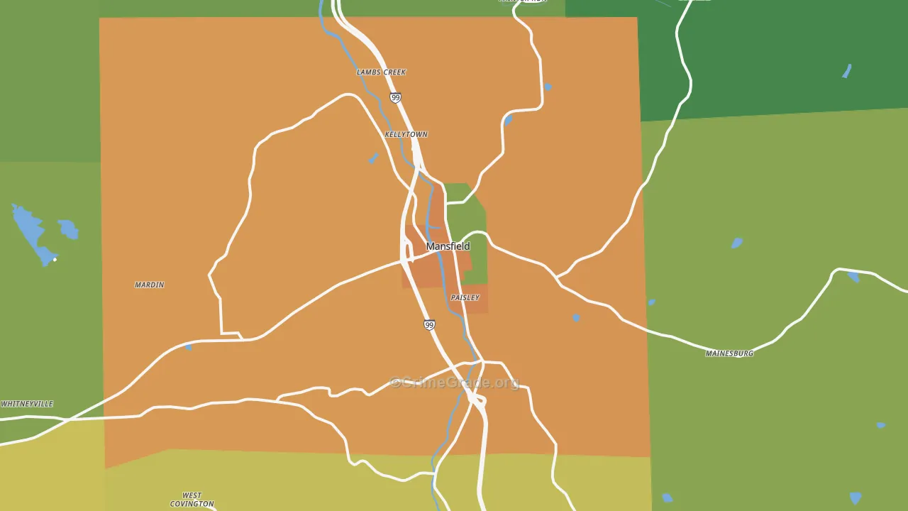 Mansfield, PA Map of Vandalism Rates