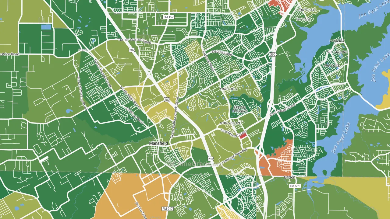 Mansfield, TX Map of Vandalism Rates