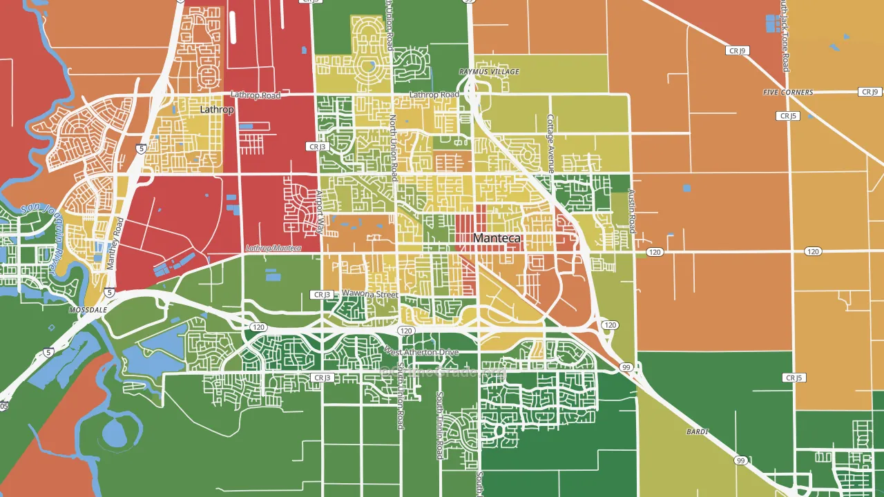 Manteca, CA Map of Vandalism Rates