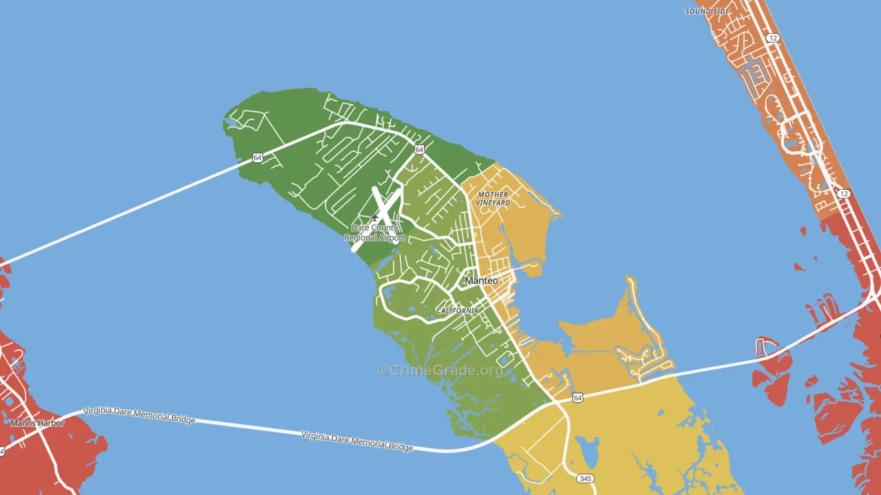 Manteo, NC Map of Vandalism Rates