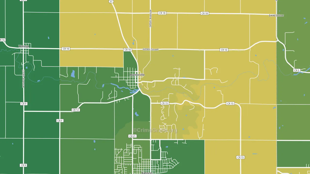 Mantorville, MN Map of Vandalism Rates