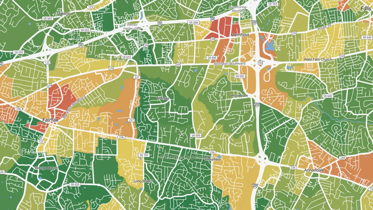 Mantua, Fairfax, VA Map of Vandalism Rates