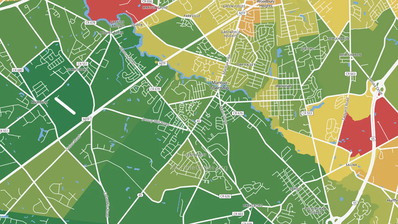 Mantua, NJ Map of Vandalism Rates