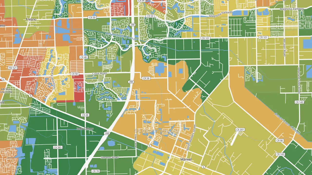Manvel, TX Map of Vandalism Rates