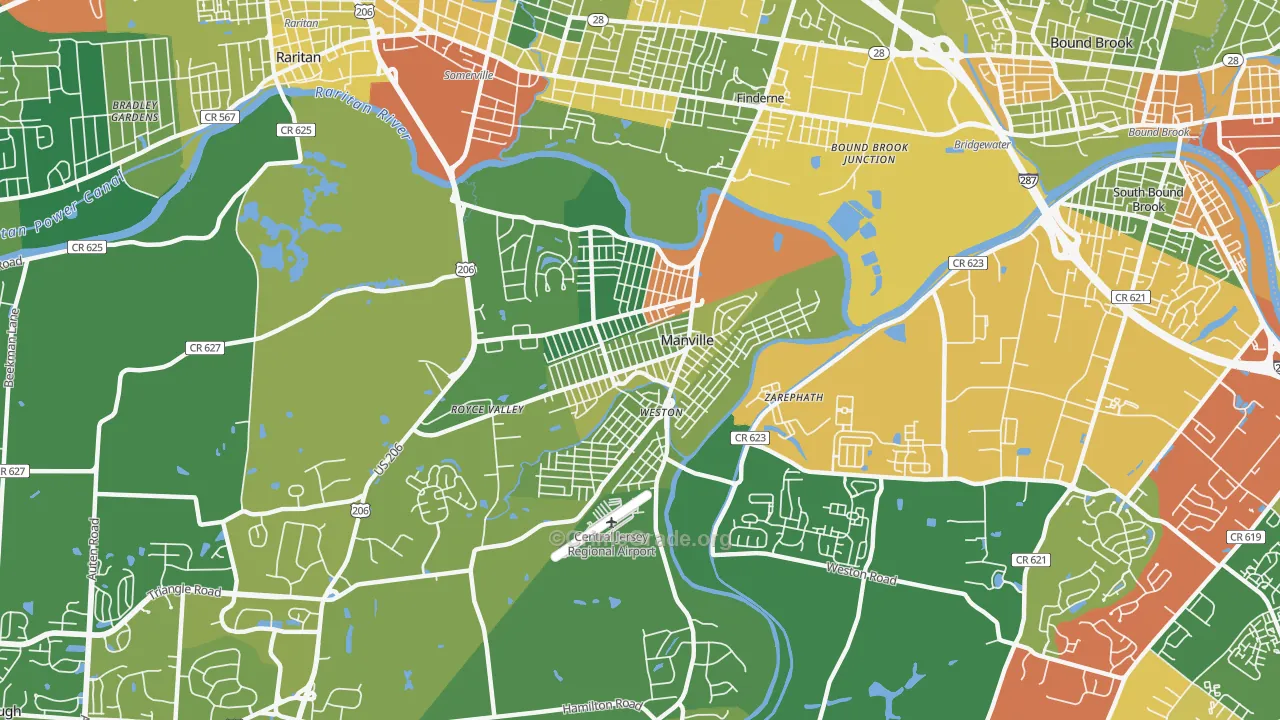 Manville, NJ Map of Vandalism Rates