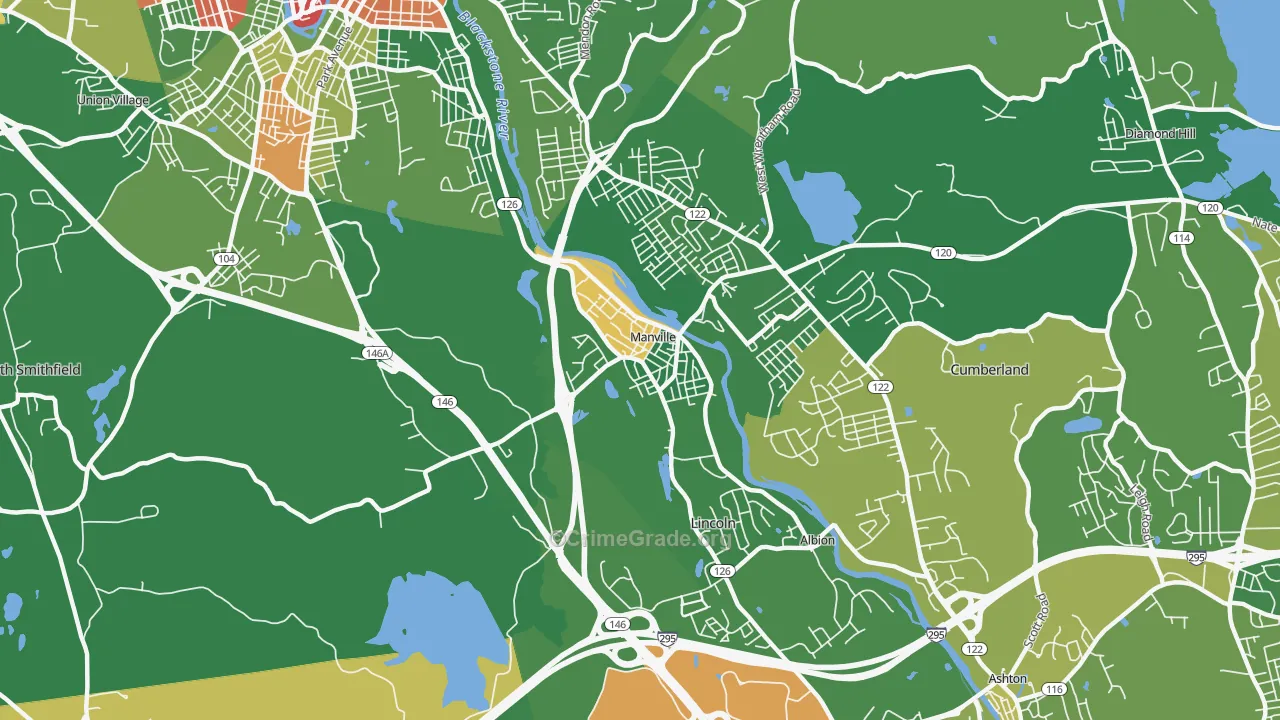 Manville, RI Map of Vandalism Rates