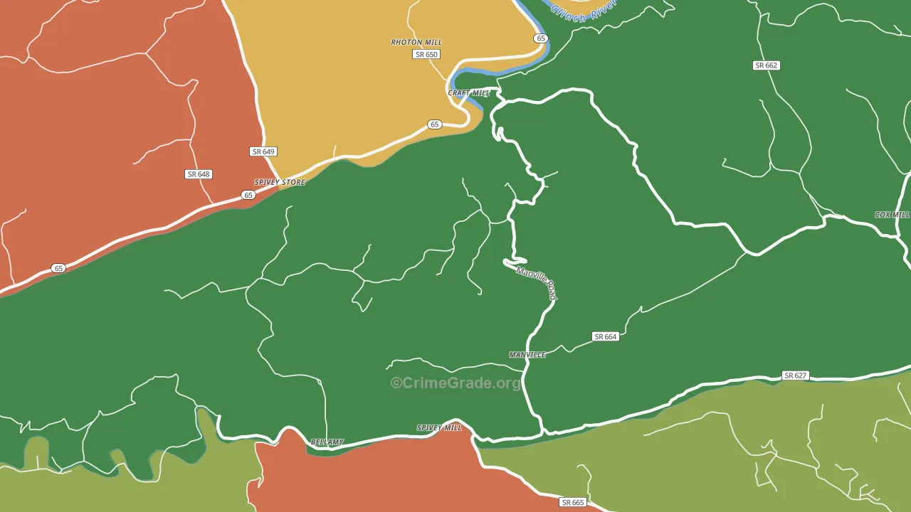 Manville, VA Map of Vandalism Rates