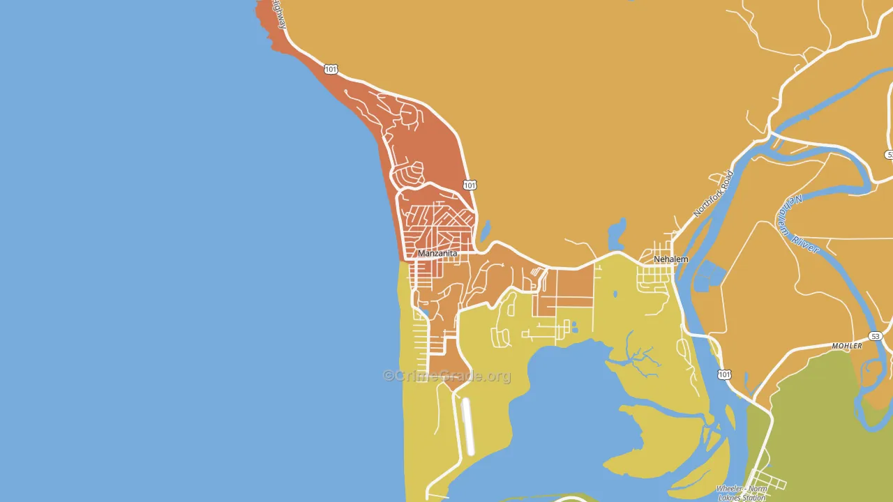 Manzanita, OR Map of Vandalism Rates