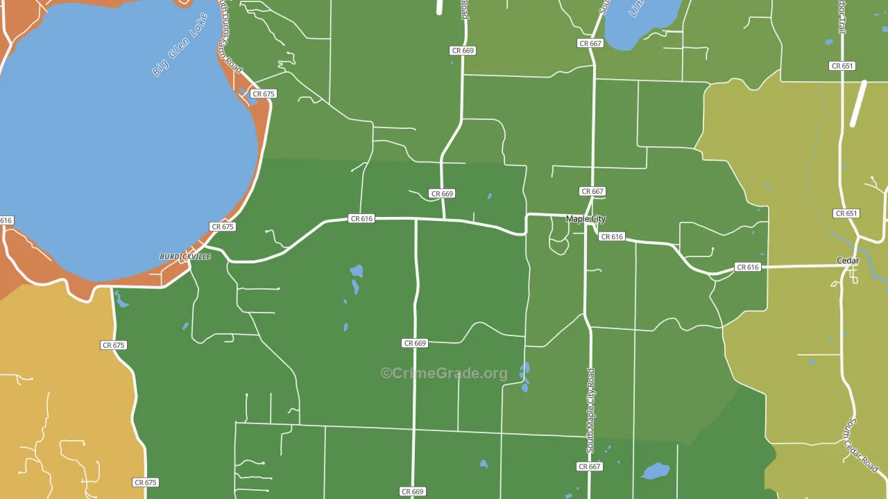 Maple City, MI Map of Vandalism Rates