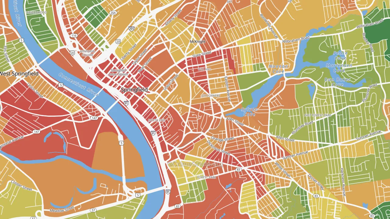 Maple High-Six Corners, Springfield, MA Map of Vandalism Rates