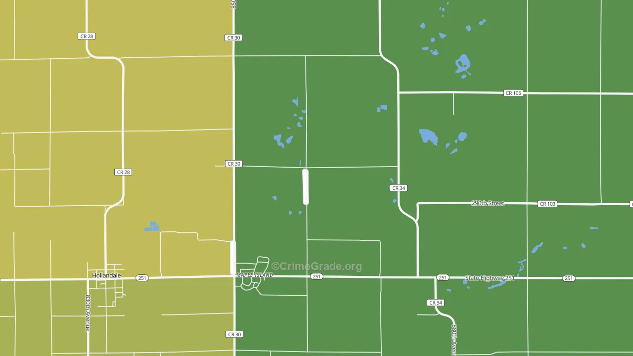 Maple Island, MN Map of Vandalism Rates