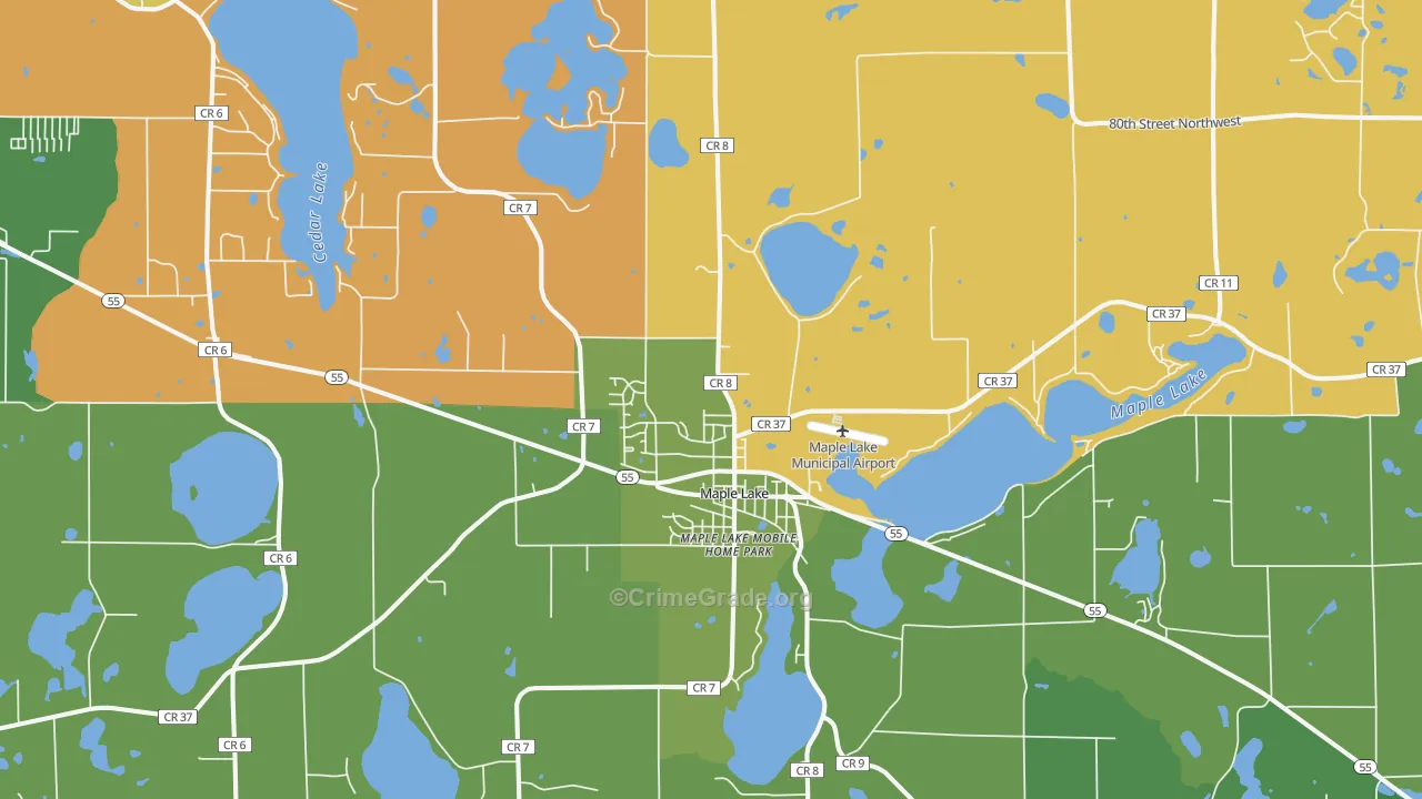 Maple Lake, MN Map of Vandalism Rates