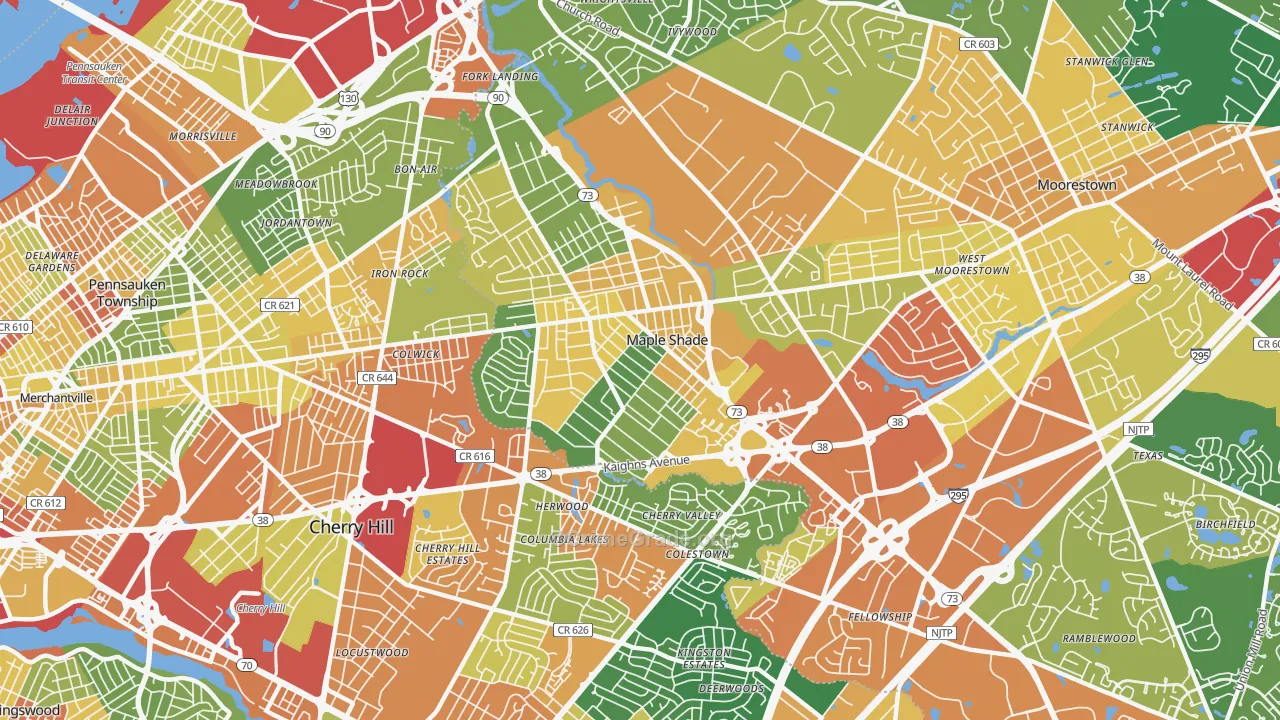 Maple Shade, NJ Map of Vandalism Rates