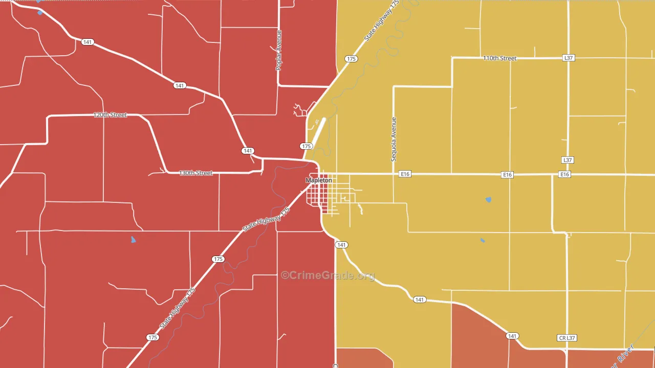 Mapleton, IA Map of Vandalism Rates