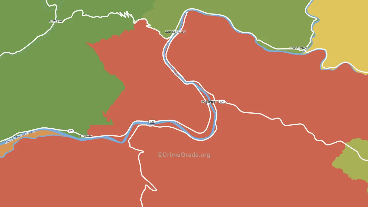 Mapleton, OR Map of Vandalism Rates