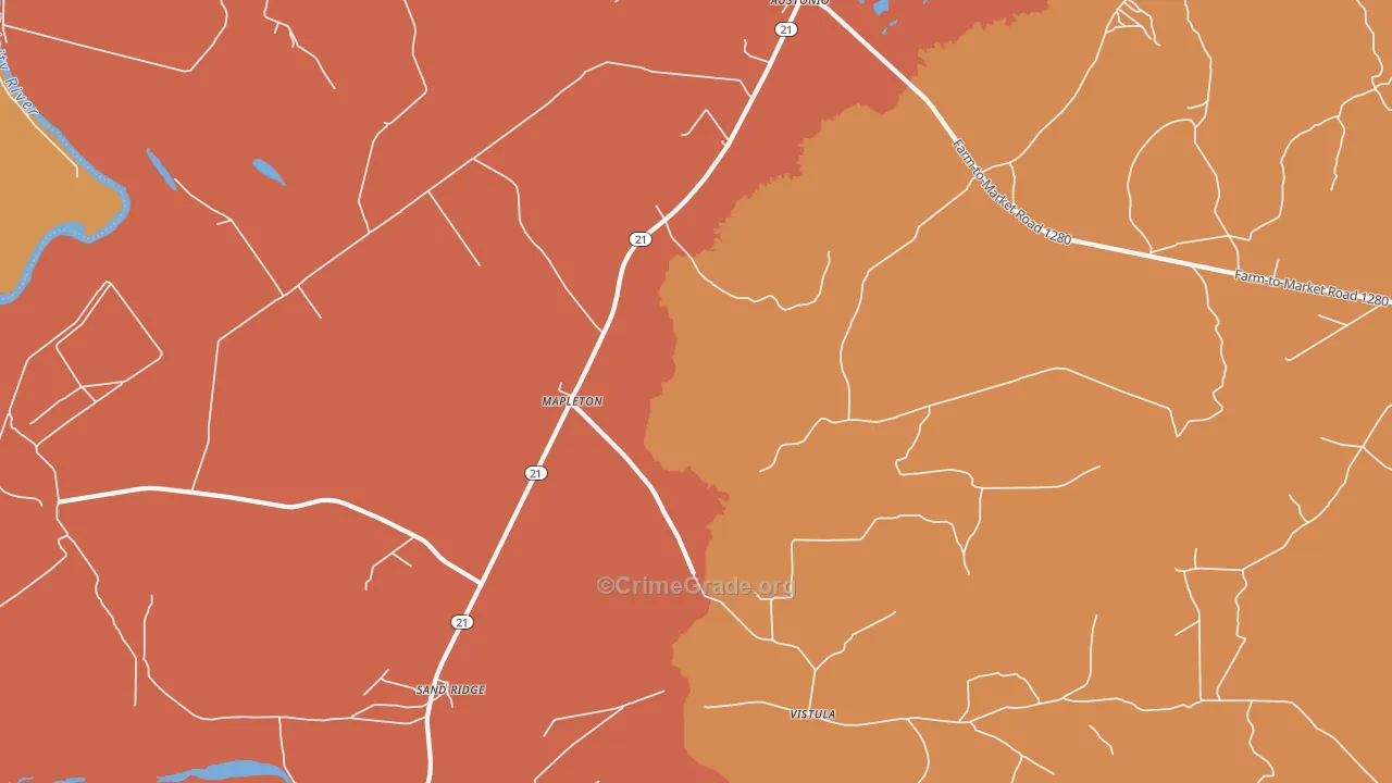 Mapleton, TX Map of Vandalism Rates