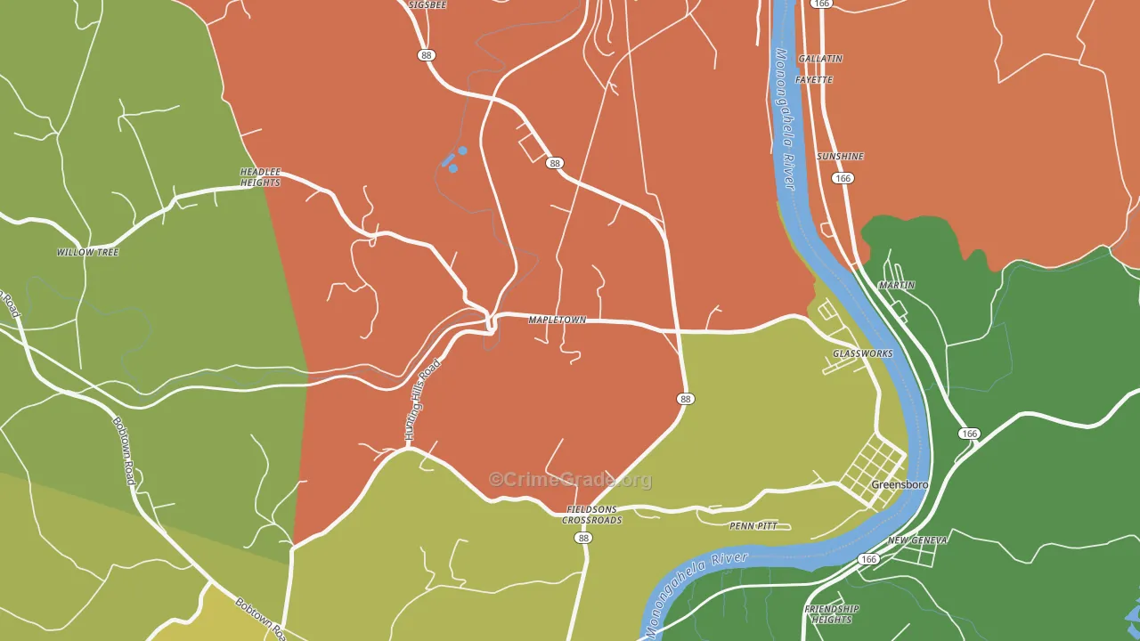 Mapletown, PA Map of Vandalism Rates