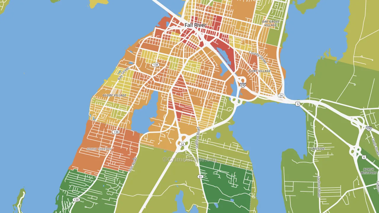 Maplewood, Fall River, MA Map of Vandalism Rates
