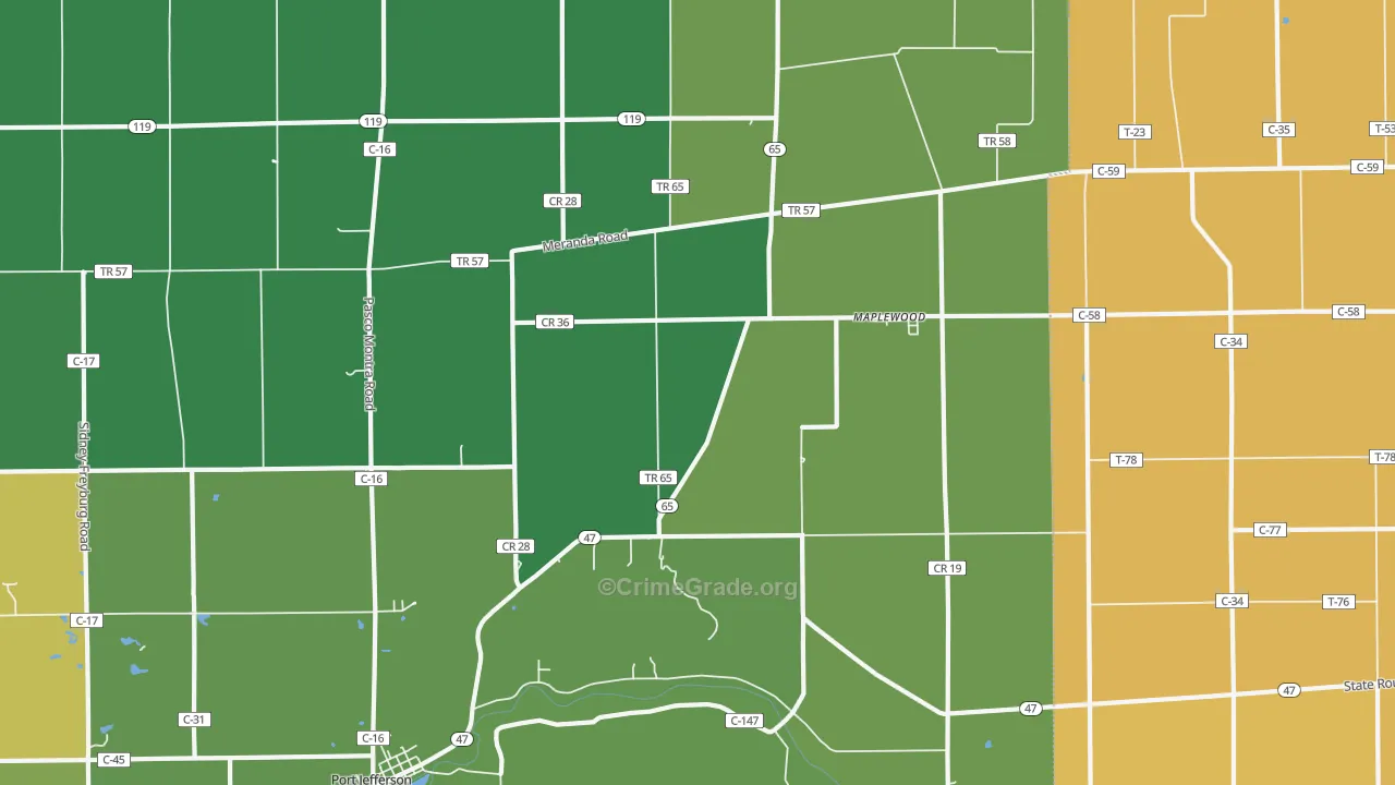 Maplewood, OH Map of Vandalism Rates