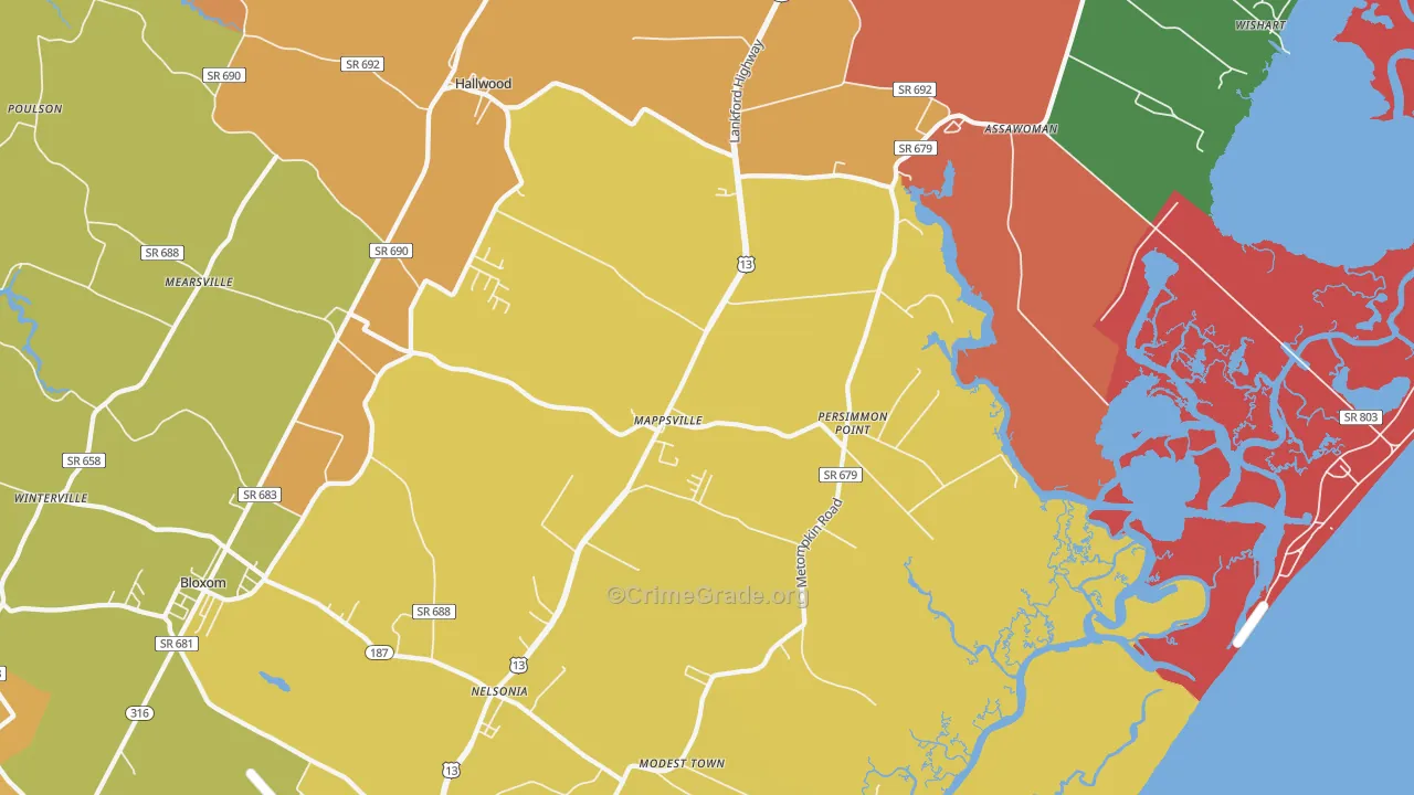 Mappsville, VA Map of Vandalism Rates