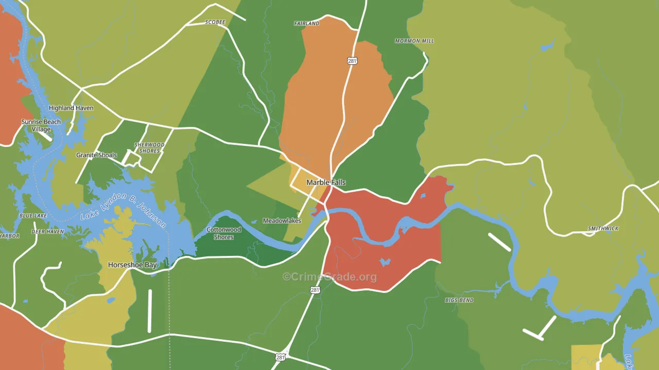 Marble Falls, TX Map of Vandalism Rates