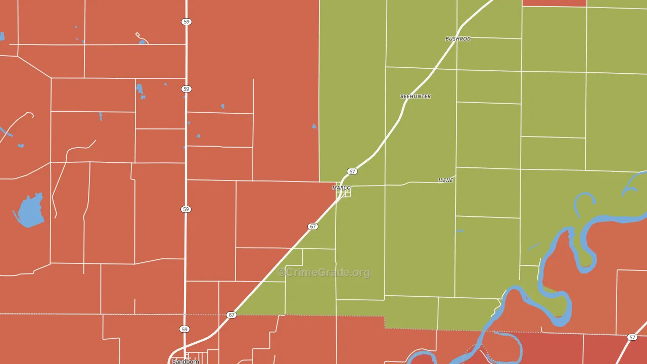 Marco, IN Map of Vandalism Rates